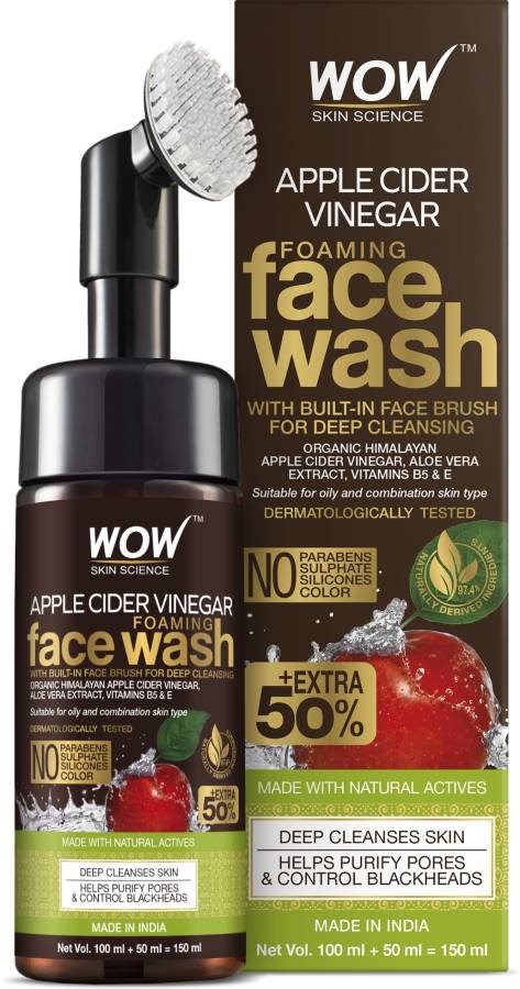 WOW Skin Science Apple Cider Vinegar Foaming  150mL - No Parabens, Sulphate Face Wash