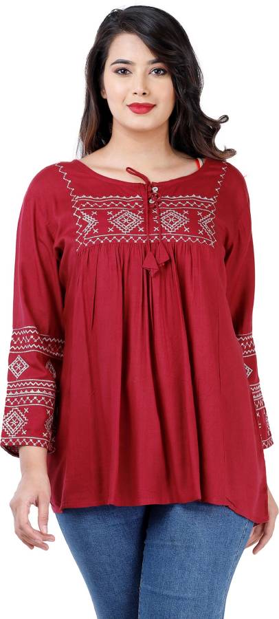 Women Solid Rayon A-line Kurta Price in India
