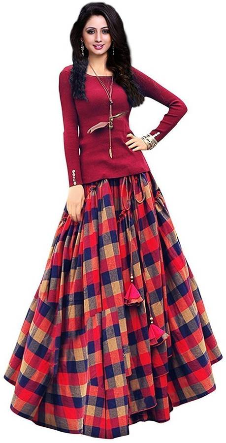 Checkered Semi Stitched Lehenga & Kurta
