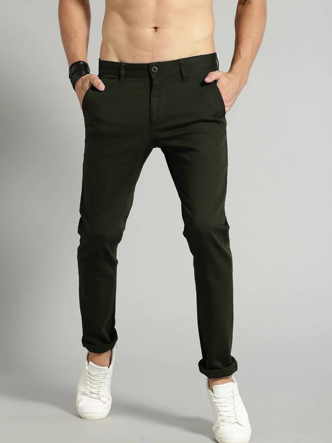 Regular Fit Men Green Polyester Trousers