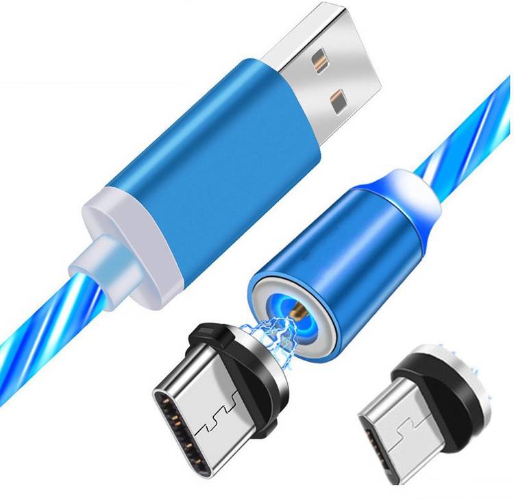 MI-STS Charging Adapters Fast Charge With Flowing Magnetic 3 In 1 UC055 Multiple Pin With LED Light (Blue) 1 m Magnetic Charging Cable