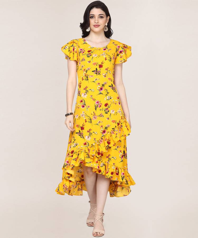 Women Ruffled Yellow Dress Price in India