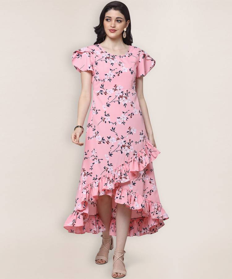 Women Ruffled Pink Dress