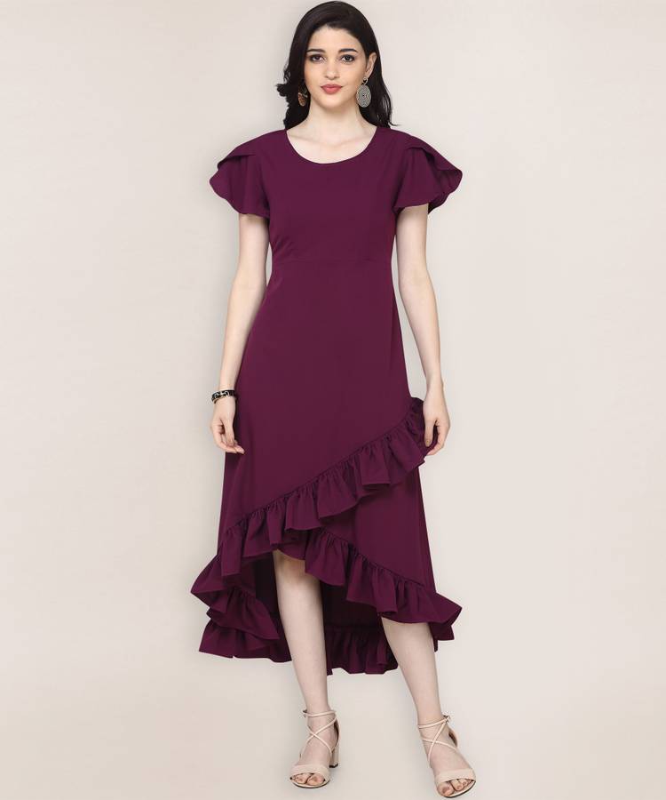 Women Ruffled Purple Dress