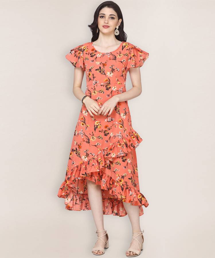 Women Ruffled Orange Dress