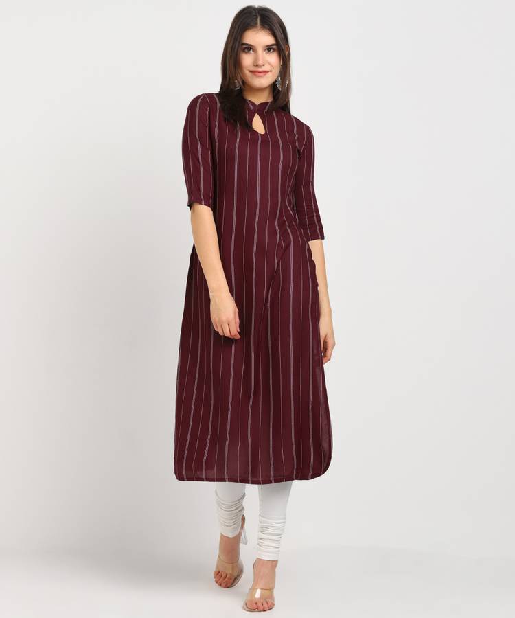 Women Striped Rayon Straight Kurta