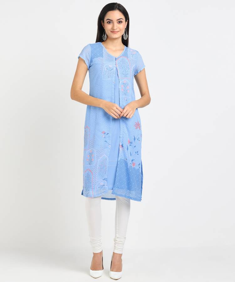Women Floral Print Polyester Blend Straight Kurta