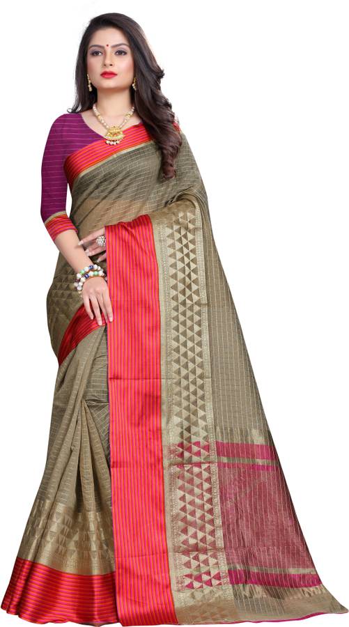 Woven, Checkered Fashion Cotton Blend Saree