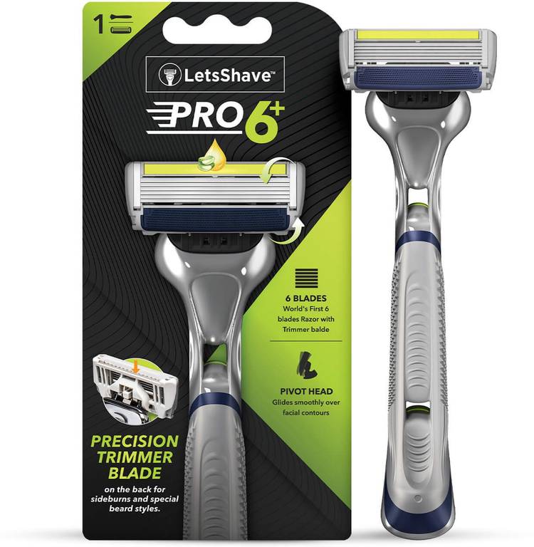 LetsShave Pro 6 Plus Face & Body Manual Shaving Razor for Men, (1 Razor Handle, 1 Blade Cartridge with 1 Razor Cap)