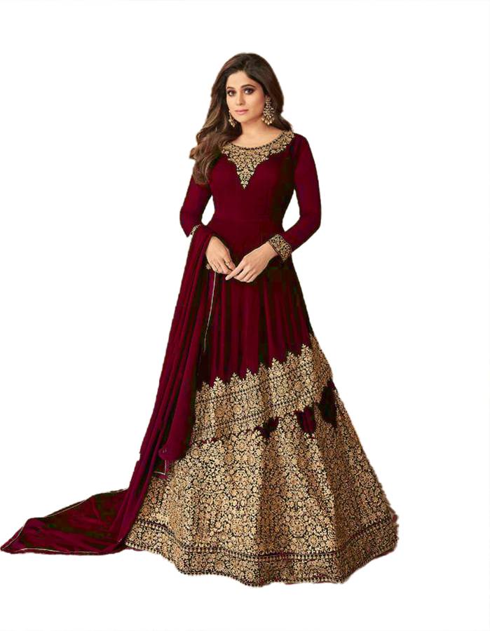 Semi Stitched Faux Georgette Gown/Anarkali Kurta & Bottom Material Embellished, Embroidered Price in India