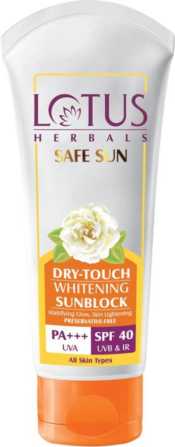 LOTUS HERBALS Safe Sun Dry-Touch Whitening Sunblock SPF 40 UVB & IR PA+++ - SPF 40 PA+++ Price in India