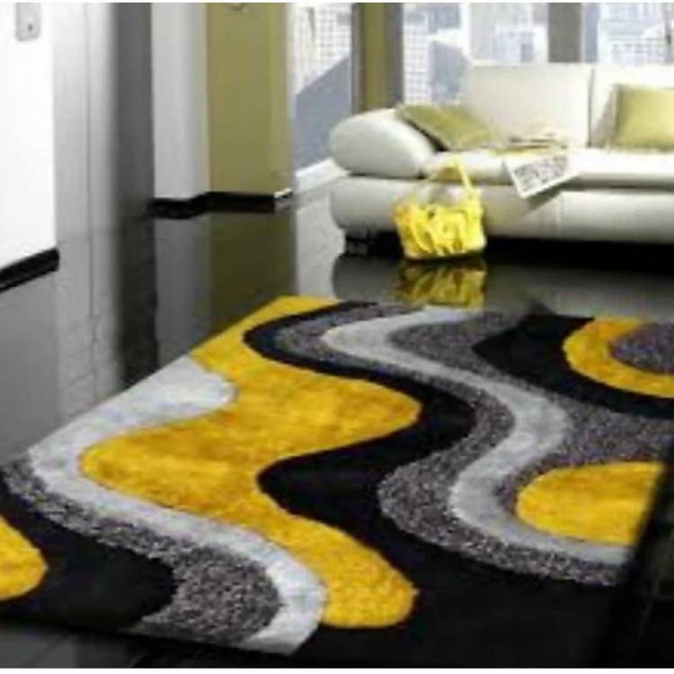 RM Handloom Yellow, Black Polyester Carpet