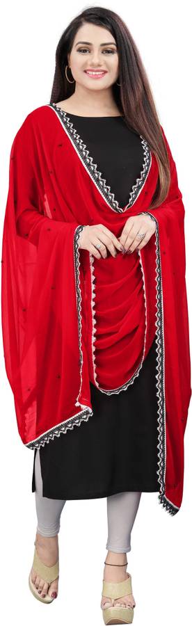 Chiffon Embellished Red Women Dupatta