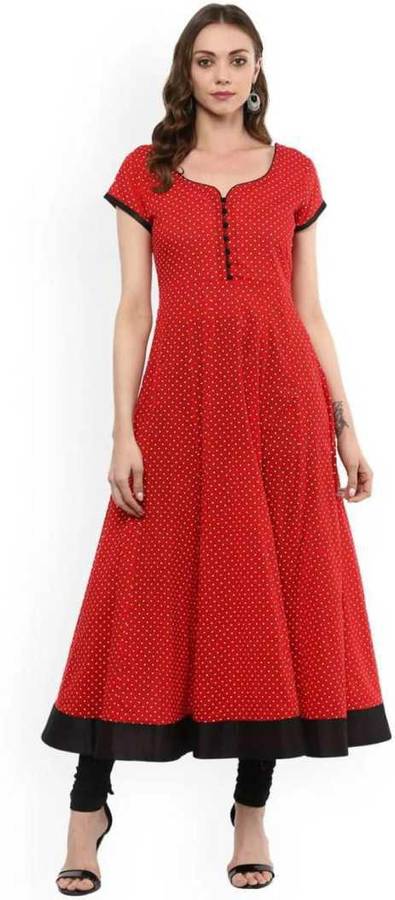 Women Polka Print Poly Crepe Anarkali Kurta Price in India