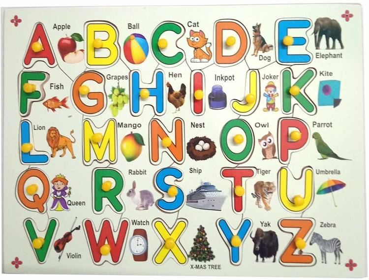 Wow The Toy Wooden Capital Alphabet Puzzles with Pictures for Children, Montessori Educational Learning ABC Letters Puzzle Board Toy