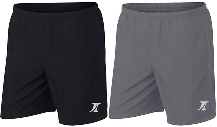 Solid Men Black, Grey Basic Shorts