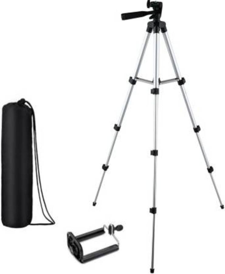 Zonkar Camera Tripod Stand With 3-Way Head Tripod for Digital Camera DV Camcorder, Tripod 3110 with mobile Phone holder mount Tripod (Silver, Black, Supports Up to 1500 g) Tripod