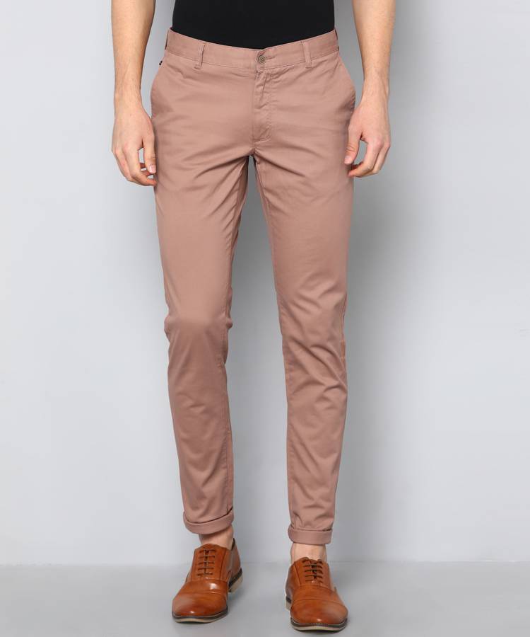 Slim Fit Men Orange Cotton Blend Trousers