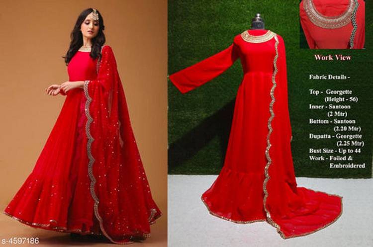 Georgette Embroidered, Embellished Gown/Anarkali Kurta & Bottom Material