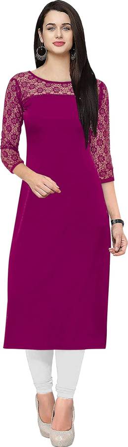 Women Solid Poly Crepe Straight Kurta Price in India