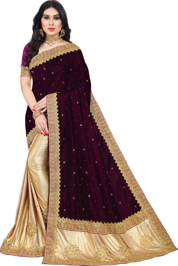 Embellished, Embroidered Bollywood Silk Blend Saree