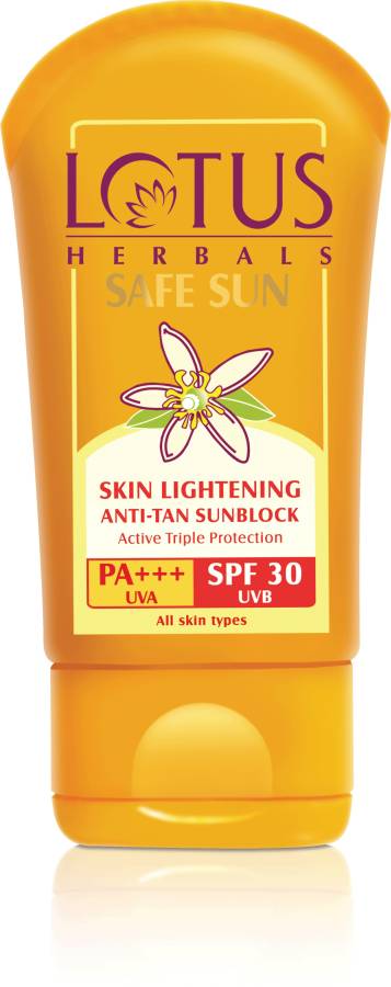 LOTUS HERBALS Safe Sun Anti-Tan Sunblock Cream - SPF 30 PA+++ Price in India