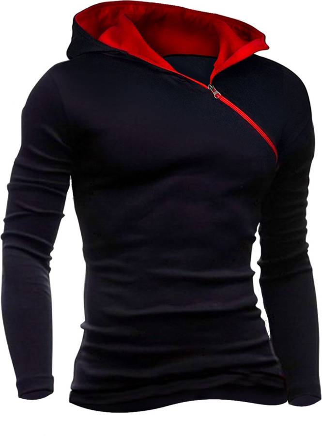 Men's Hooded T-shirt Solid Men Hooded Neck Black T-Shirt Price in India