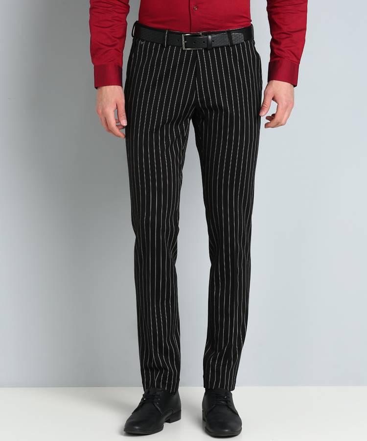 Skinny Fit Men Black Polyester Blend Trousers