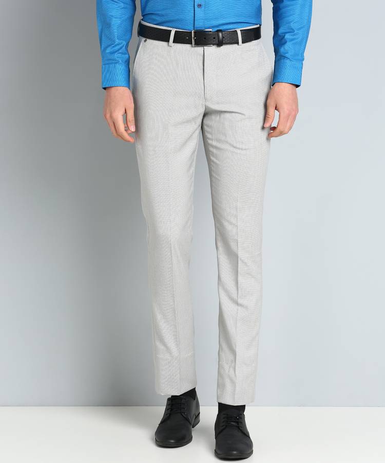 Skinny Fit Men Grey Polyester Viscose Blend Trousers
