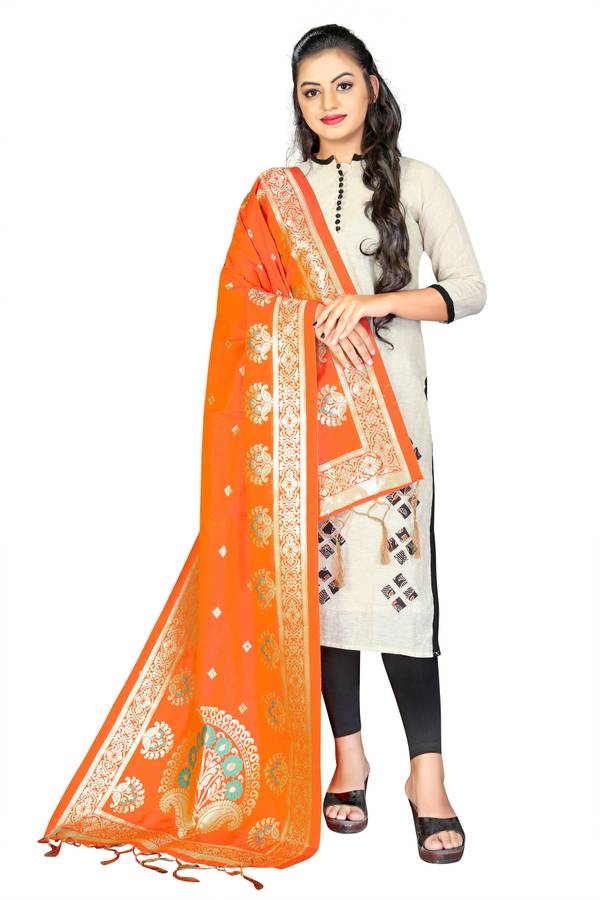 Jacquard Self Design Orange Women Dupatta