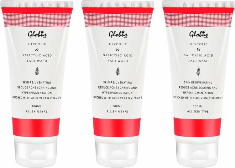 GLOBUS NATURALS Pimple Clear Glycolic & Salicylic Acid Pack of 3 Face Wash Price in India