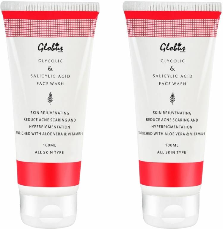 GLOBUS NATURALS Pimple Clear Glycolic & Salicylic Acid  Pack of 2 Face Wash Price in India