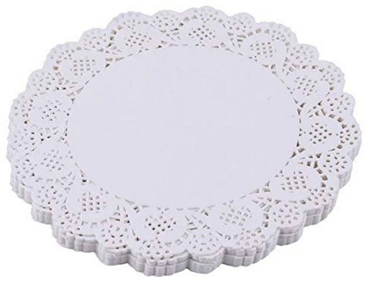 sakoraware Paper Lace Doilies Cake Decoration Liner Birthdays Parties Table Mats (White 4.5 inch) White Napkins