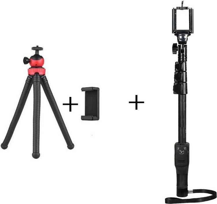 ROYAL SCOT GREY 12 Inch Flexible Tripod Stand, Octopus Camera Tripod with 360 Degree Detachable Ball Head and Mobile Phone Holder with 1288 Bluetooth Selfie Stick 4 feet Tripod Kit