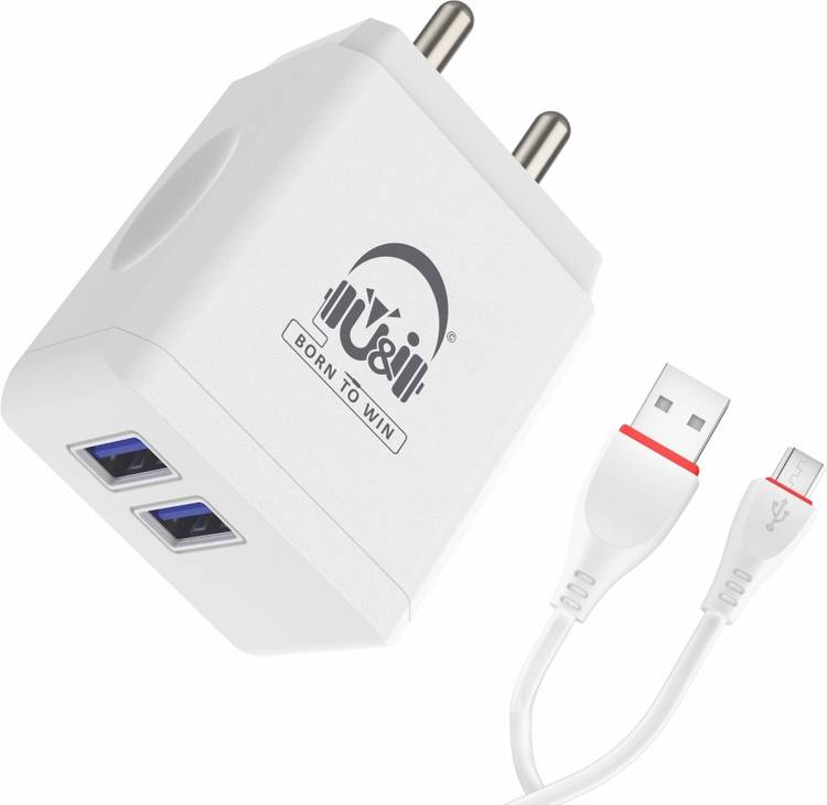 U&I Robber Series 3.4A Fast Charger with Dual USB Port UiCH-3501 5 W 3.4 A Multiport Mobile Charger with Detachable Cable