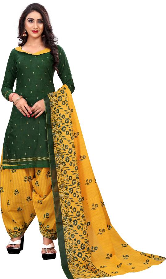 Cotton Printed, Embellished Salwar Suit Material