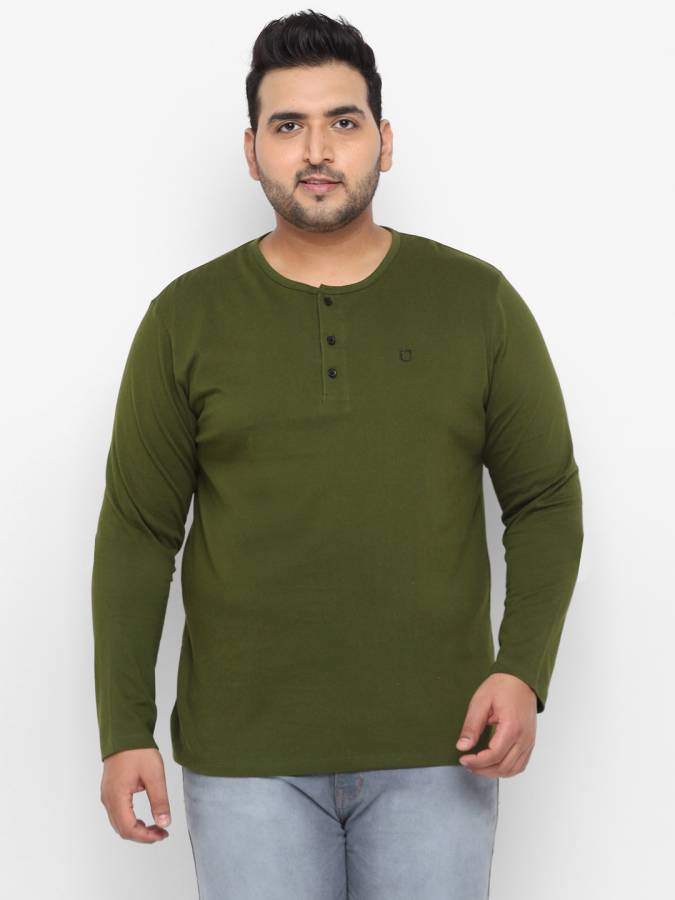 Solid Men Henley Neck Green T-Shirt Price in India