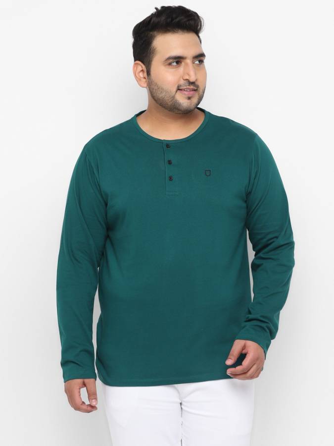 Solid Men Henley Neck Dark Green T-Shirt Price in India