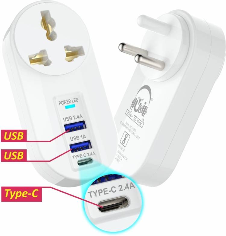 U&i Extra Series Charger Dual USB port and Type C Port with Plug Port UiCH 3960 3.1 A Multiport Mobile Charger