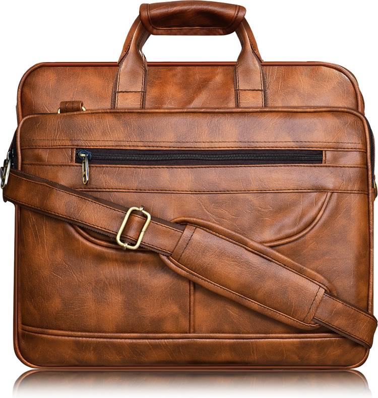 LOREM BG06 Tan Color Large-Big Expandable Cross Body Laptop Shoulder+Briefcase Bag for Office-Business Professional Travel Waterproof Laptop Sleeve/Cover