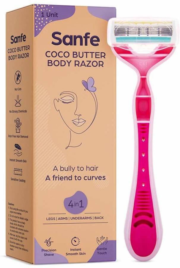 Sanfe Coco Butter Body Razor for pain-free full-body hair removal - Stainless steel blade, safety cap, firm grip Cream Price in India