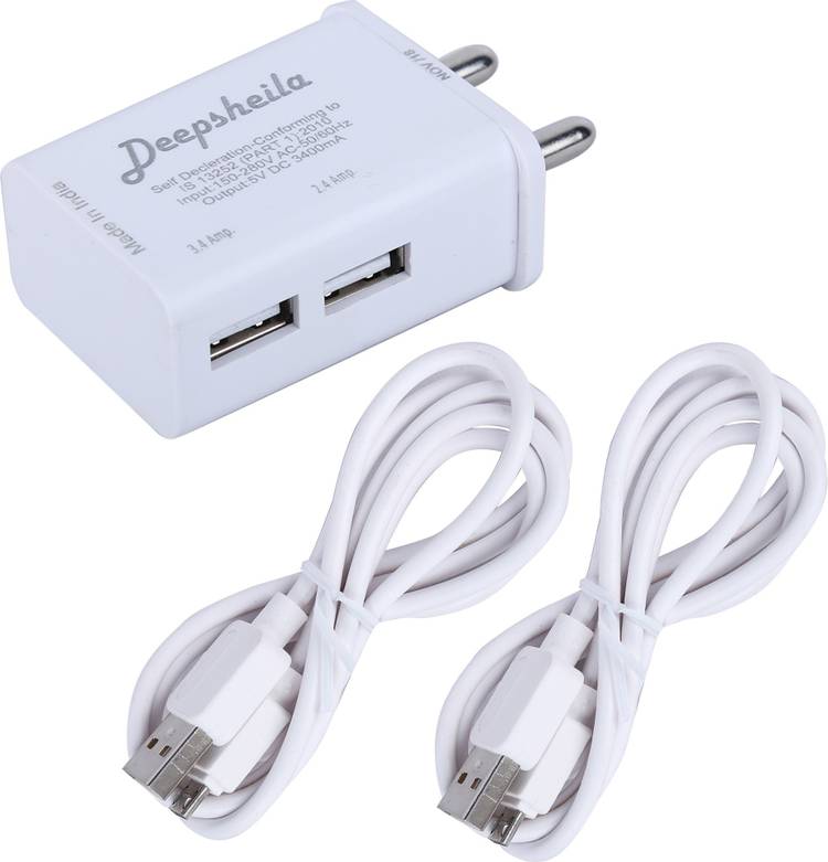 Deepsheila 3.4A. DUAL PORT CHARGER WITH ANDROID SYNC/DATA CABLE 5 W 3.4 A Multiport Mobile Charger with Detachable Cable