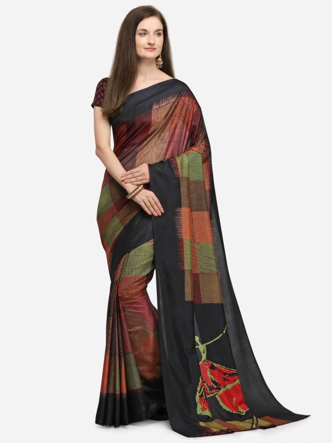 Printed Kalamkari Silk Blend Saree Price in India