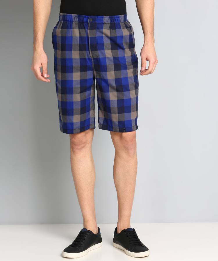 Checkered Men Blue Regular Shorts