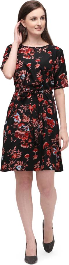 Women Fit and Flare Black, Red Dress Price in India