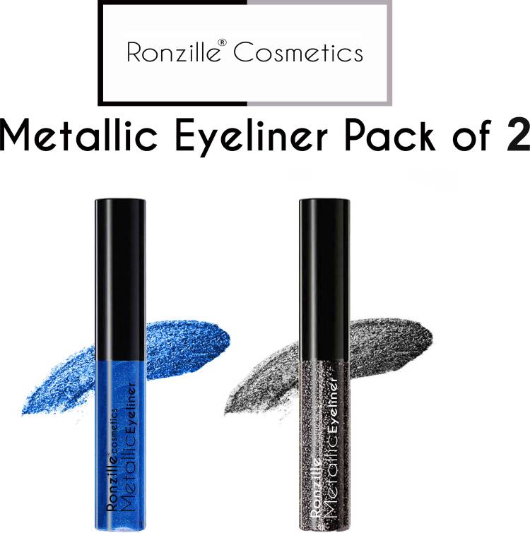 RONZILLE Liquide Glitter Eye Liner Pack of 2pcs (Blue ,Black) 10 ml Price in India