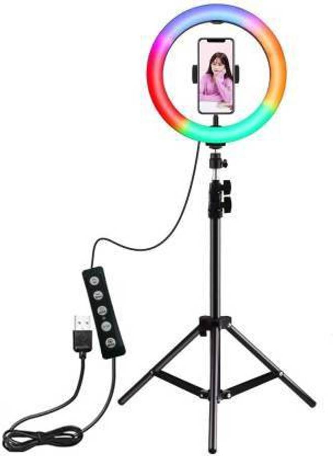 EWELL 10" Ring Light with 7 FT. Stand and Phone Holder, RGB 13 Colors Led Selfie Ringlight with 2 Tripods Remote, for Camera YouTube TikTok Video Recording Live Stream Room-A Tripod Kit