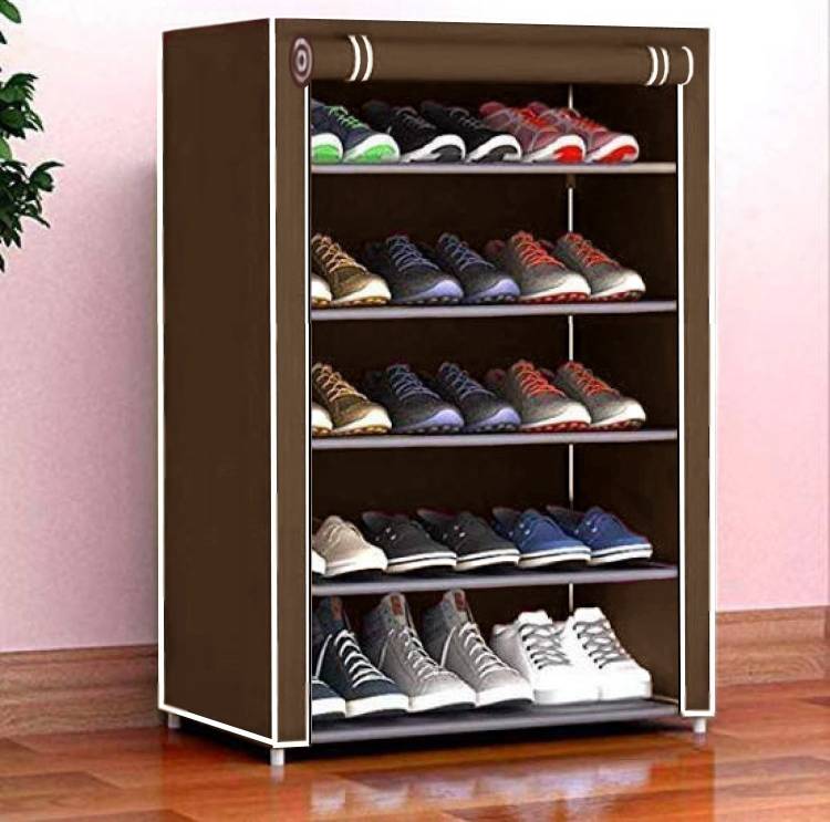 Cmerchants Home Creative 5 layer collapsible shoe rack BROWN Metal Collapsible Shoe Stand