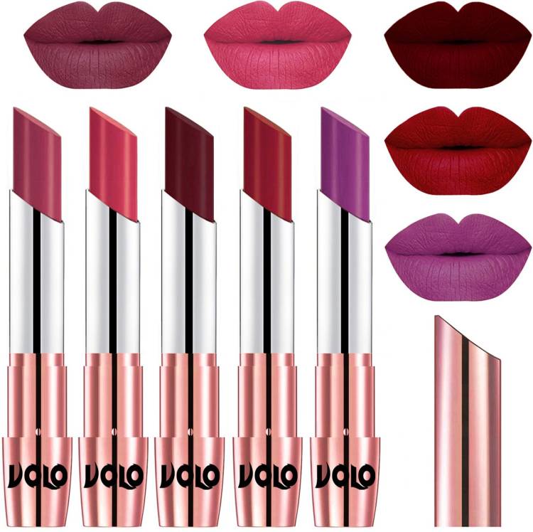 Volo Creme Matte Smooth Lipstick Combo Set of 5 Bold Colors Long Lasting Code-782 Price in India