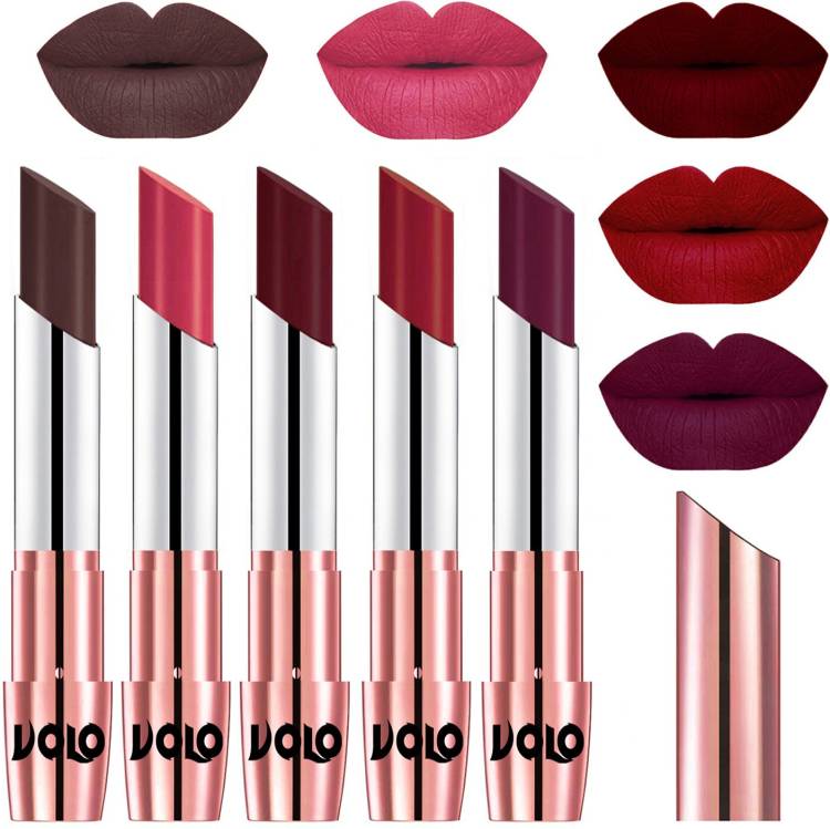 Volo Creme Matte Smooth Lipstick Combo Set of 5 Bold Colors Long Lasting Code-672 Price in India
